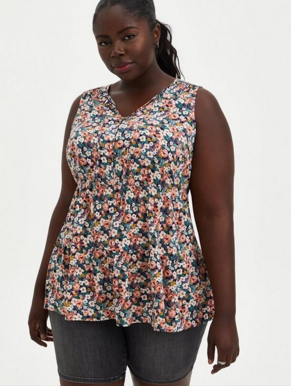 Torrid Rayon Slub Button-Front Tiered Tank